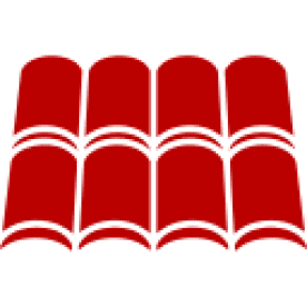 Red stylized roof tiles on black background.