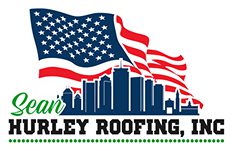 American flag and city skyline logo.